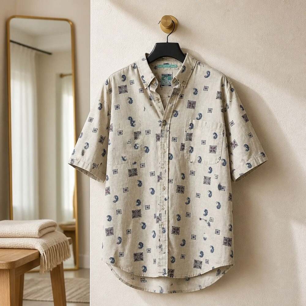 McIntosh & Seymour Vintage Paisley Print Short Sleeve Button-Down Shirt